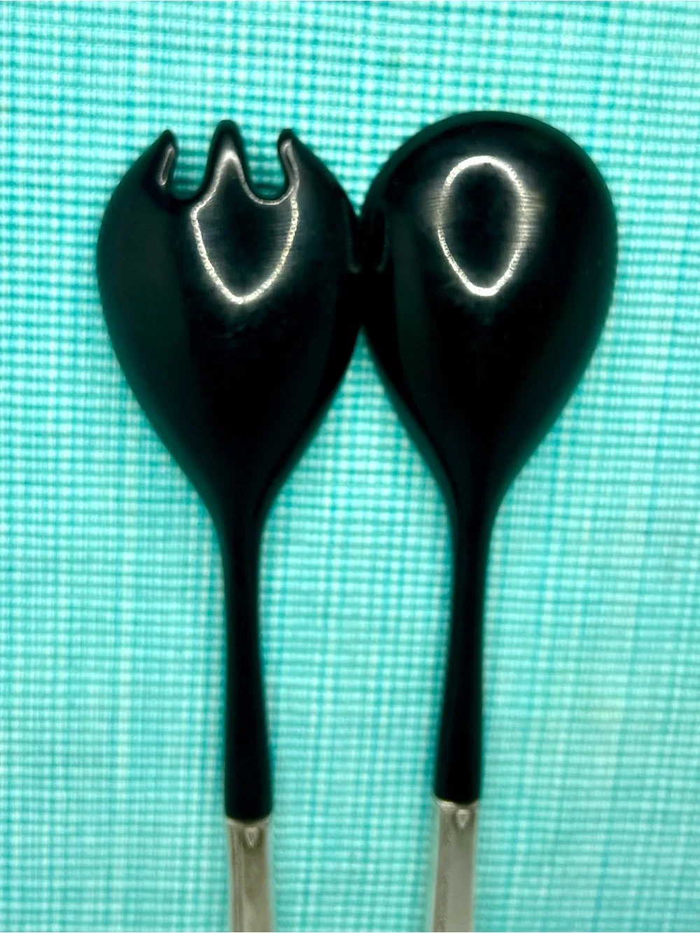 Oneida Grenoble Salad Serving Set Silverplate Handle Black Melamine Vintage 1938